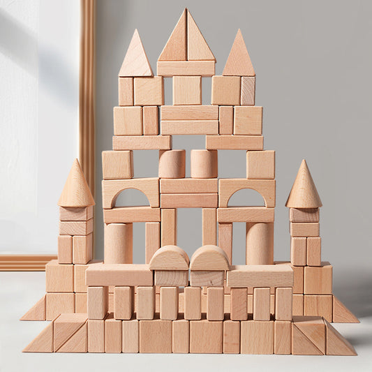 Cross-border children develop intelligence solid beech 100 solid wood building blocks 3-12 years old to build educational toys