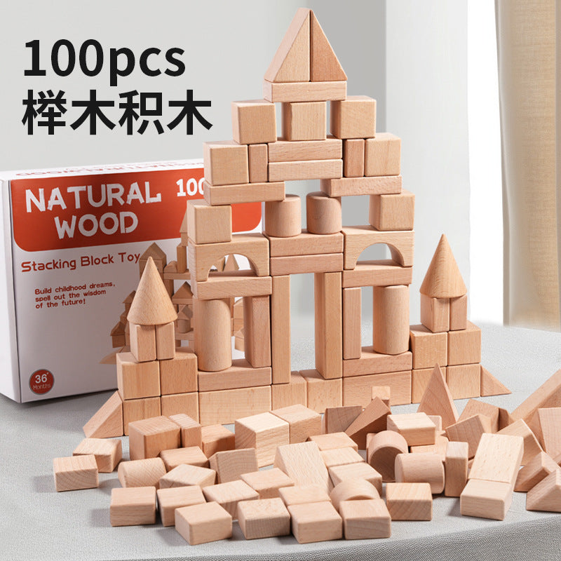 Cross-border children develop intelligence solid beech 100 solid wood building blocks 3-12 years old to build educational toys