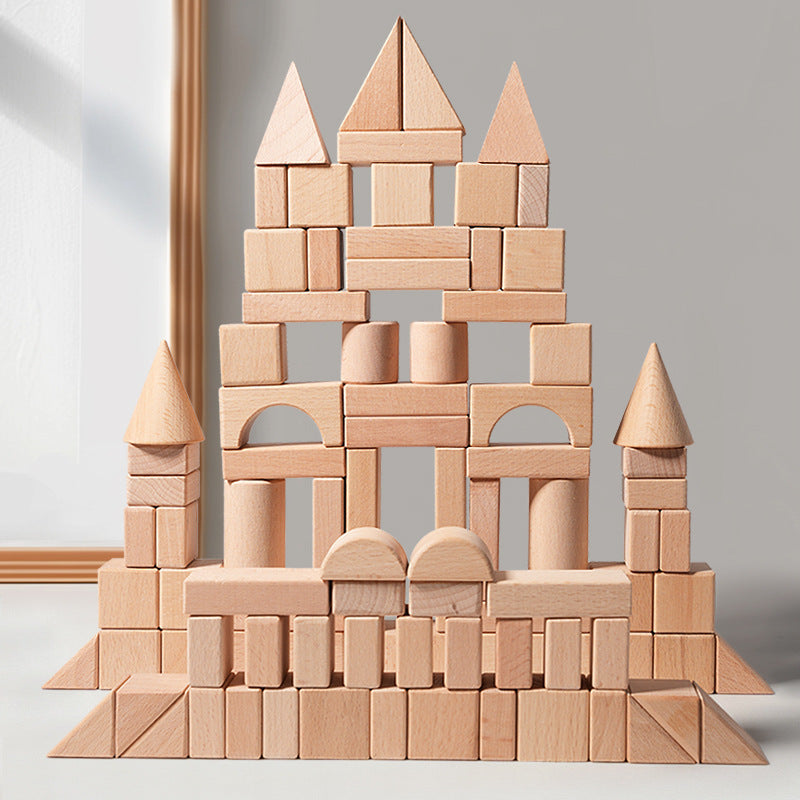 Cross-border children develop intelligence solid beech 100 solid wood building blocks 3-12 years old to build educational toys