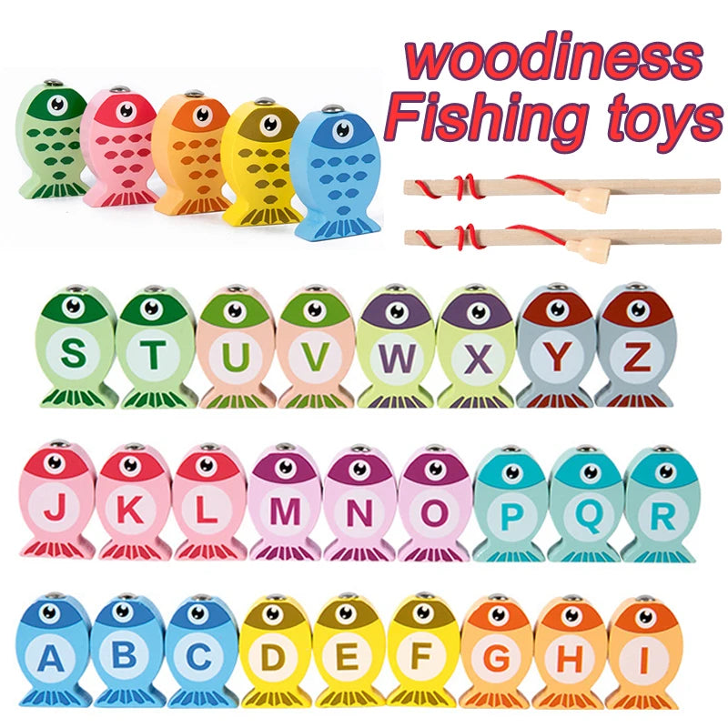 Children Wooden Fishing Game Toys Gift Early Education Alphabet Numeric Cognitive Toys Children Interactive Games Toys for Gifts