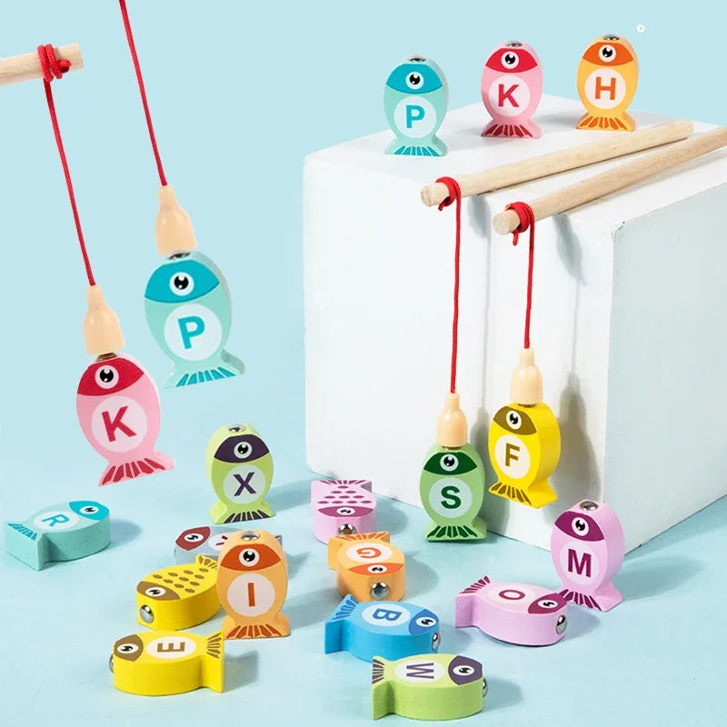 Children Wooden Fishing Game Toys Gift Early Education Alphabet Numeric Cognitive Toys Children Interactive Games Toys for Gifts