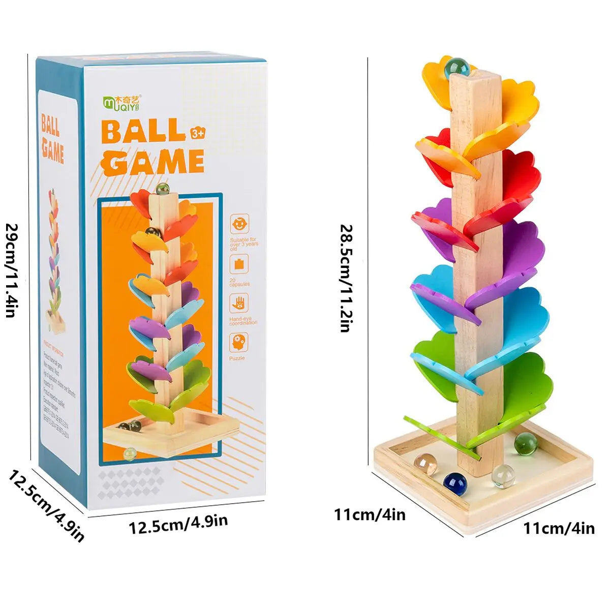 Children's music tree toys, wooden beads, rainbow petals, puzzle building blocks, early education, falling leaves, rolling balls