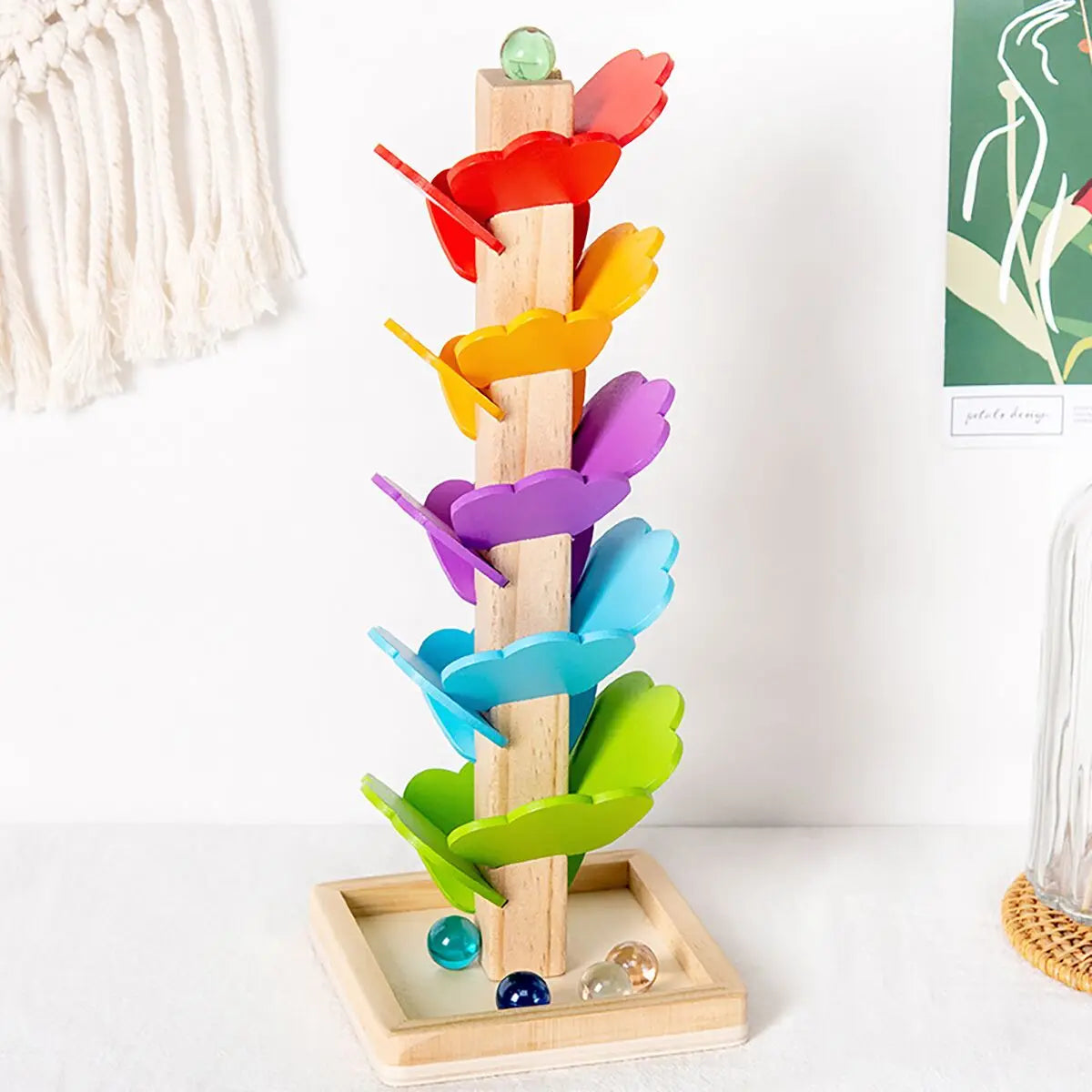 Children's music tree toys, wooden beads, rainbow petals, puzzle building blocks, early education, falling leaves, rolling balls