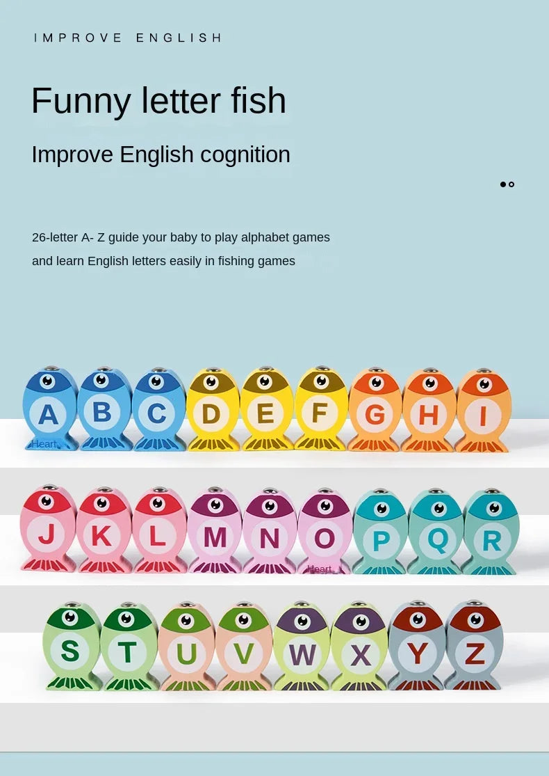 Children Wooden Fishing Game Toys Gift Early Education Alphabet Numeric Cognitive Toys Children Interactive Games Toys for Gifts