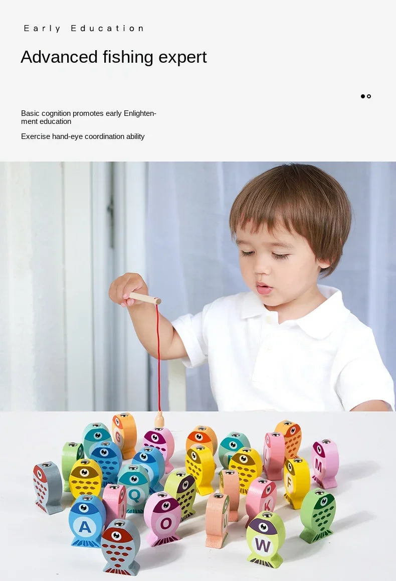 Children Wooden Fishing Game Toys Gift Early Education Alphabet Numeric Cognitive Toys Children Interactive Games Toys for Gifts