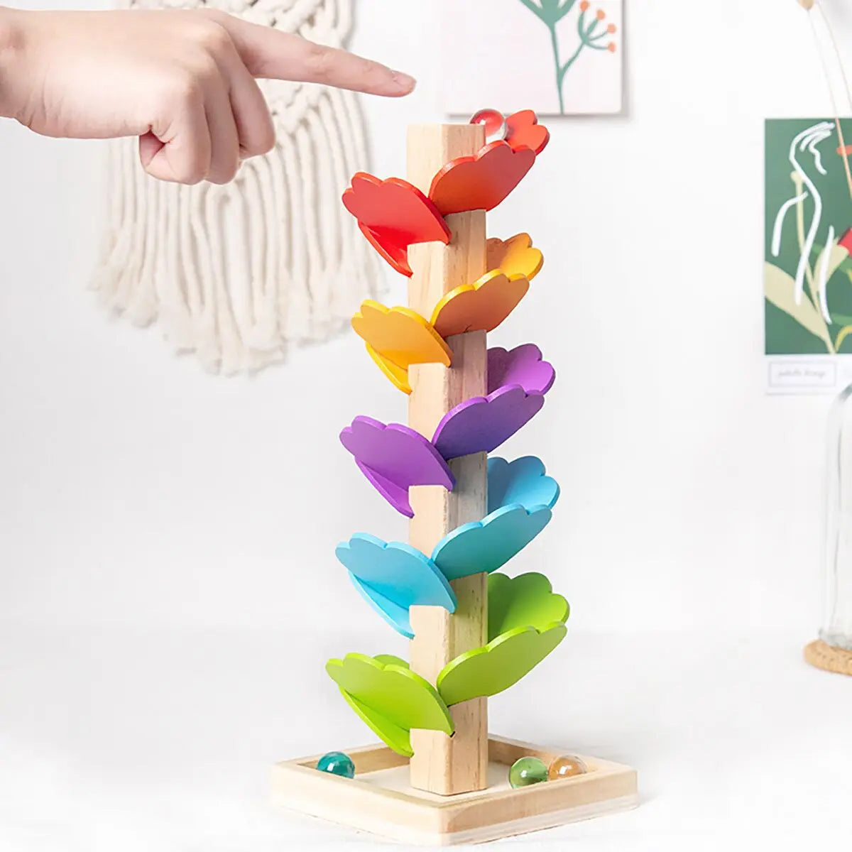 Children's music tree toys, wooden beads, rainbow petals, puzzle building blocks, early education, falling leaves, rolling balls