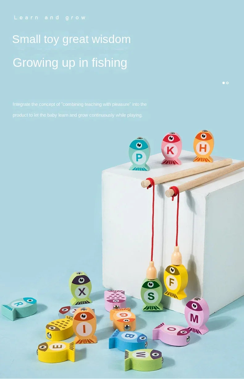 Children Wooden Fishing Game Toys Gift Early Education Alphabet Numeric Cognitive Toys Children Interactive Games Toys for Gifts